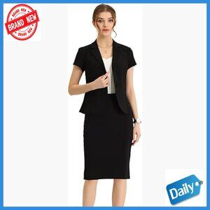 Short Sleeve Blazer Pencil Skirt Suit Set Professional Business Outfit